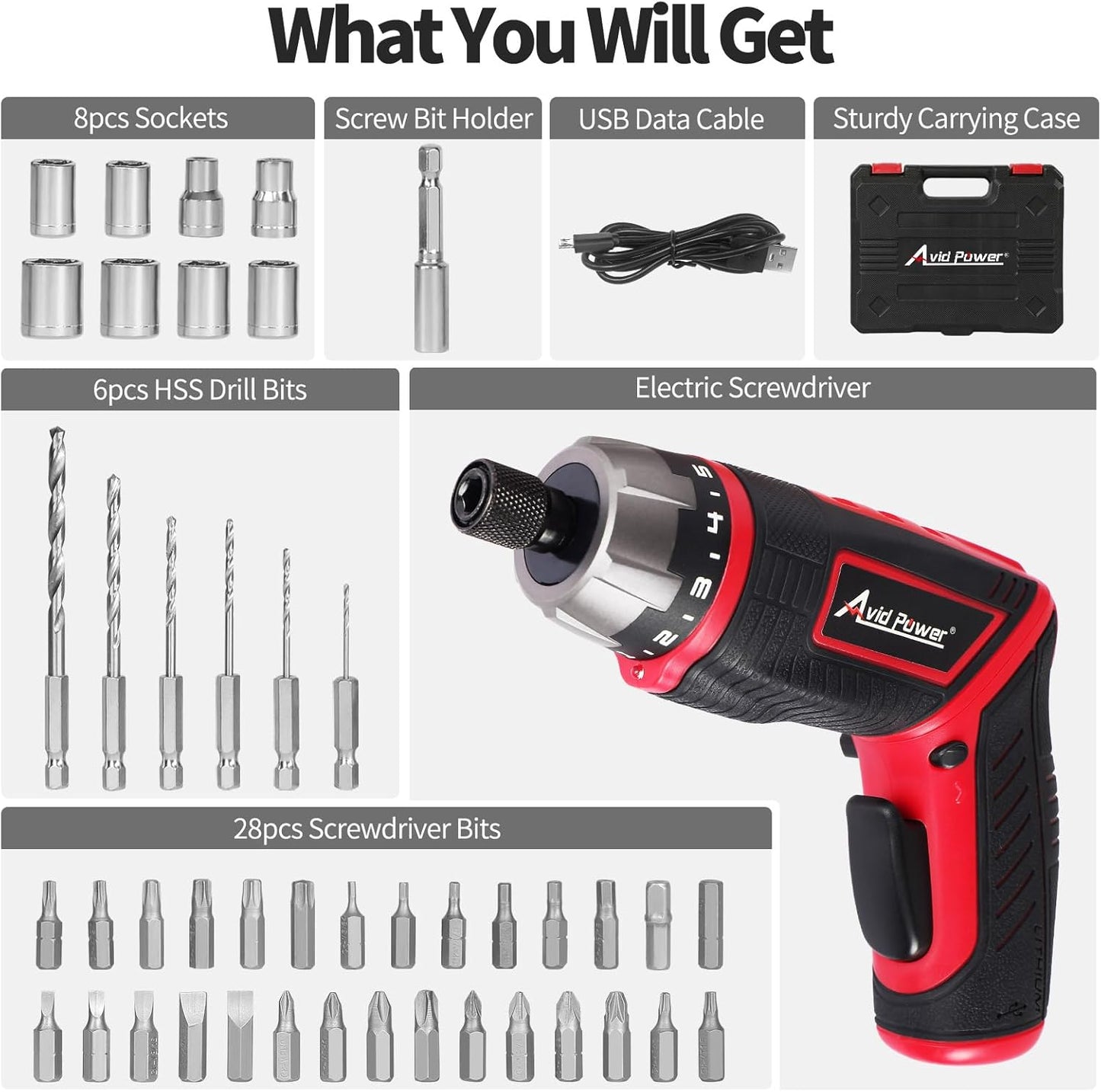 AVID POWER Electric Screwdriver Set Rechargeable 4V Cordless Screwdrive
