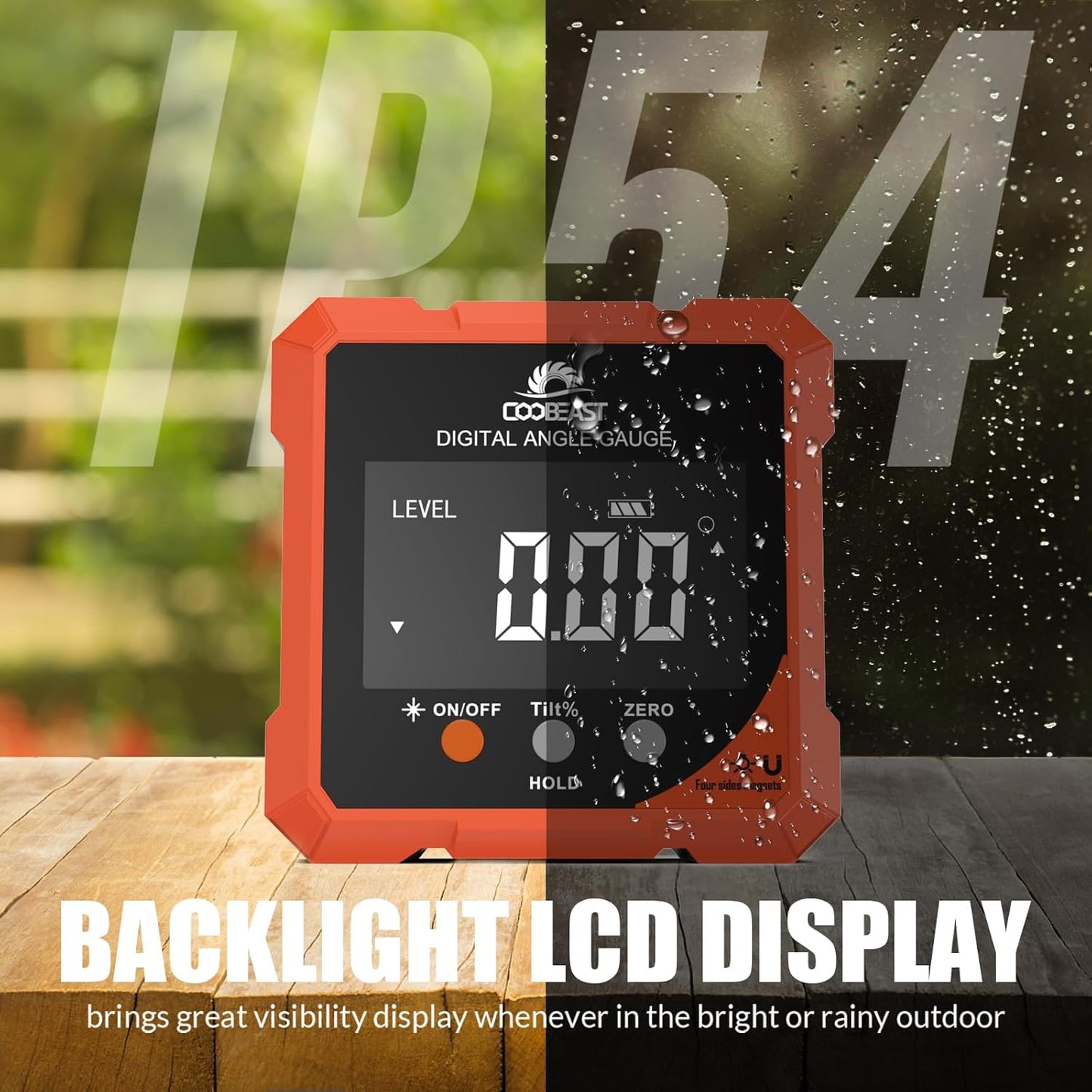 Digital Angle Finder with Laser, 4-side Magnetic Digital Angle Gauge, Rechargeable Mini Digital Laser Level Measuring Tool Cube Inclinometer with Backlight for Woodworking Tablesaw Gift for Men Orange