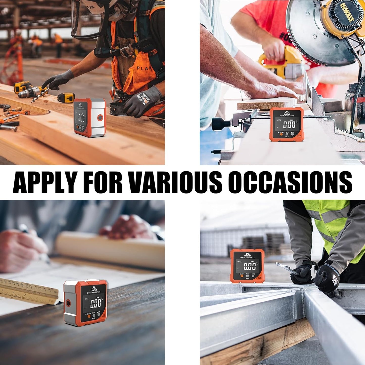 Digital Angle Finder with Laser, 4-side Magnetic Digital Angle Gauge, Rechargeable Mini Digital Laser Level Measuring Tool Cube Inclinometer with Backlight for Woodworking Tablesaw Gift for Men Orange
