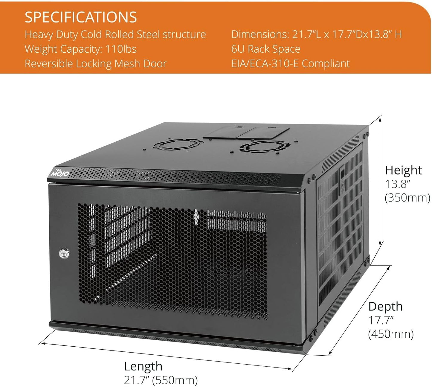 Network RackTecmojo 6U Wall Mount Rack Network Cabinet for 19" IT Equipment,with Lockable Mesh Door and Side Panels,Cooling Fan,450mm Depth (Standard 6U/450mm Deep), Mesh/Black