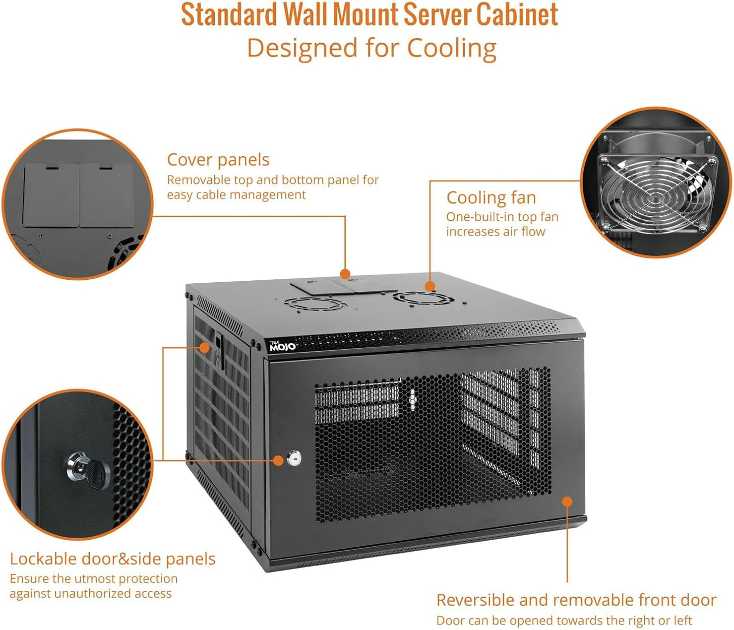 Network RackTecmojo 6U Wall Mount Rack Network Cabinet for 19" IT Equipment,with Lockable Mesh Door and Side Panels,Cooling Fan,450mm Depth (Standard 6U/450mm Deep), Mesh/Black