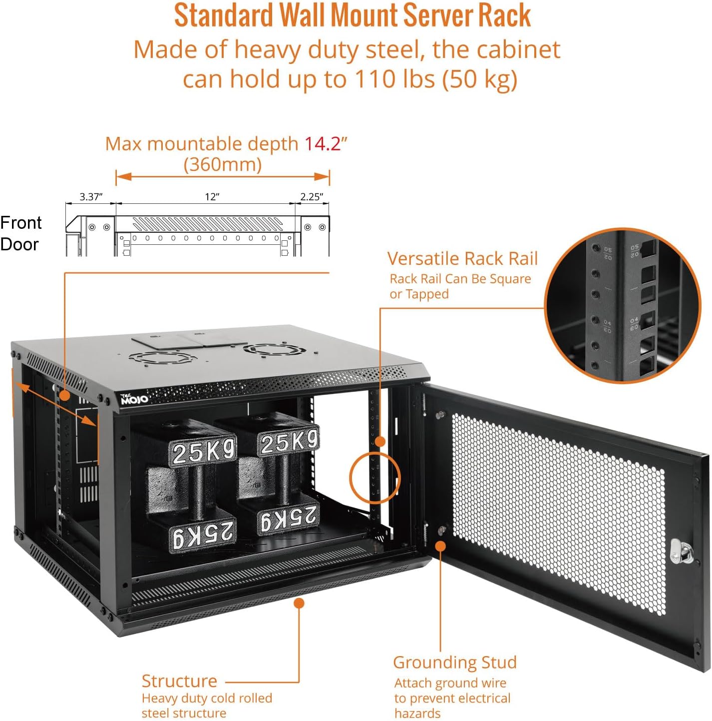 Network RackTecmojo 6U Wall Mount Rack Network Cabinet for 19" IT Equipment,with Lockable Mesh Door and Side Panels,Cooling Fan,450mm Depth (Standard 6U/450mm Deep), Mesh/Black